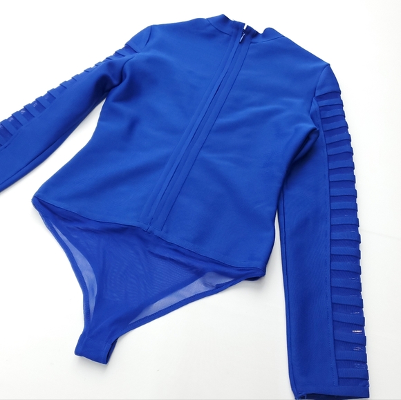 NEW Karen Millen All Over Trimmed Stretch Bandage And Mesh Bodysuit Blue Size M - Picture 9 of 11